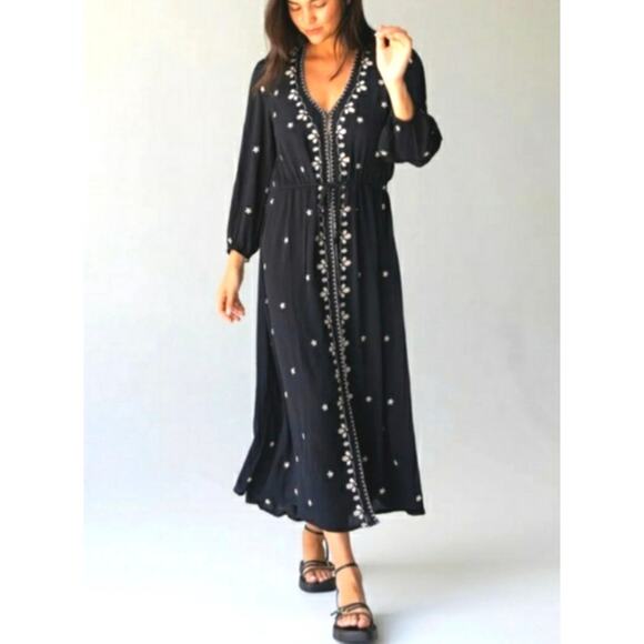Natural Life Women’s XS Black Embroidered Oversized Maxi Dress Duster NWT - Picture 2 of 12